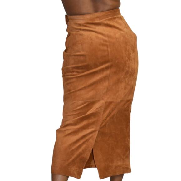 Vintage Eagles Eye Suede Skirt Brown Embroidered Straight Column Camel Size 2 XS - Picture 3 of 15